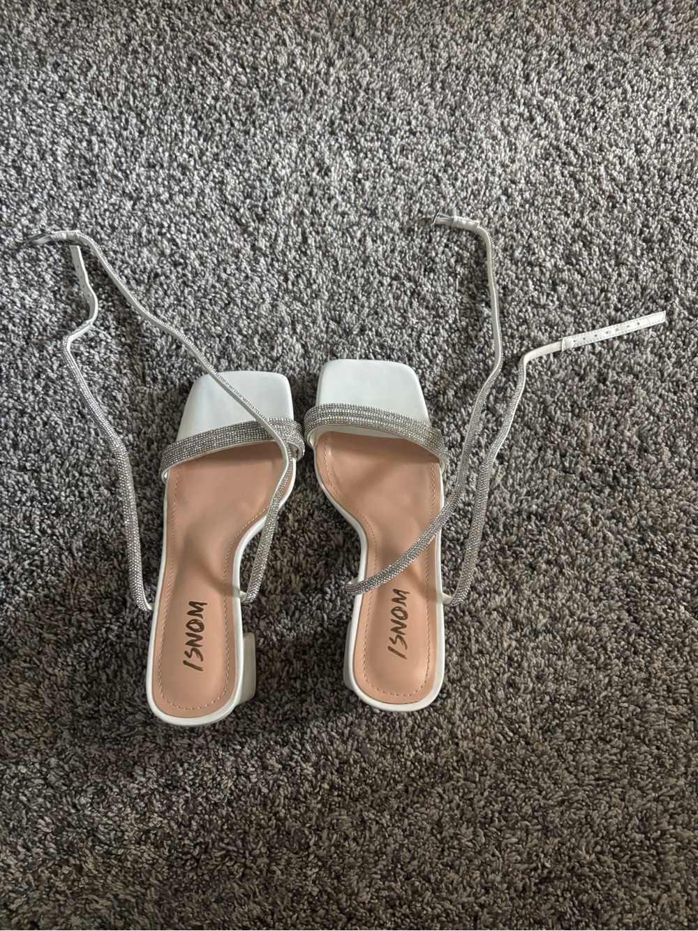 MSI White Square-Toe Rhinestone Lace-Up Heels